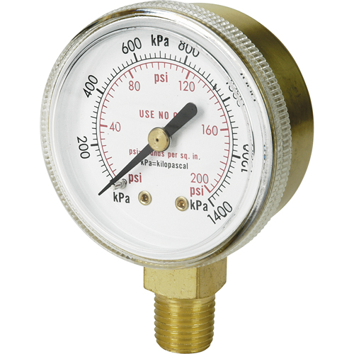 Brass Gauge, 2-1/2" , 200 psi, Bottom Mount, Analogue Superchem Industries