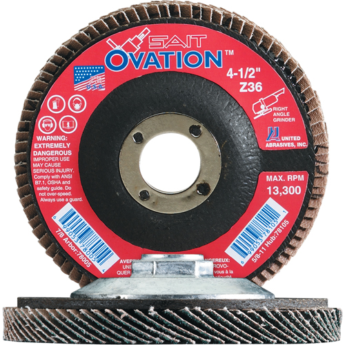 Ovation Flap Disc, 4-1/2" x 7/8", Type 27, 36 Grit, Zirconium Superchem Industries
