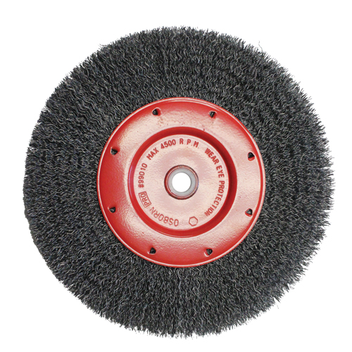 Economy Crimped Wire Wheel Brushes - Narrow Face, 6" Dia., 0.014 Fill, 2" Arbor Superchem Industries