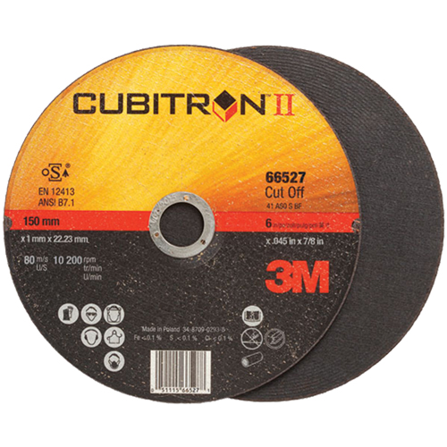 Meule &agrave; tronçonner Cubitron II, 6" x 0,045"/0,05", Arbre de 7/8", Type 27, C&eacute;ramique, 10 200 Tr/min Superchem Industries
