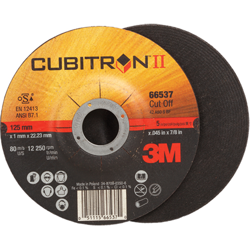 Meules &agrave; tronçonner Cubitron II, 5" x 0,045", Arbre de 7/8", Type 27, C&eacute;ramique, 12250 Tr/min Superchem Industries
