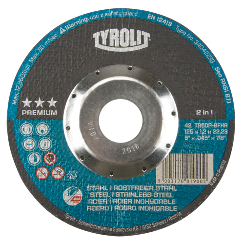 Premium 2 in 1 Thincut Cut-Off Wheel, 5" x 0.045", 7/8" Arbor, Type 27, Aluminum Oxide, 12250 RPM Superchem Industries