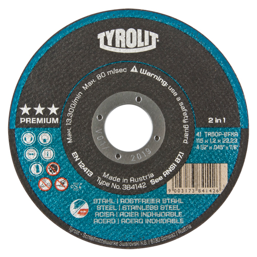 Meule &agrave; tronçonner 2-en-1 de premi&egrave;re qualit&eacute; Thincut, 4-1/2" x 0,045", Arbre de 7/8", Type 1, Oxyde d'aluminium, 13 300 Tr/min Superchem Industries