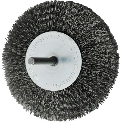 Brosses mont&eacute;es &agrave; fils cr&ecirc;p&eacute;s circulaires, 4", Fils 0,008", Tige 1/4" Superchem Industries