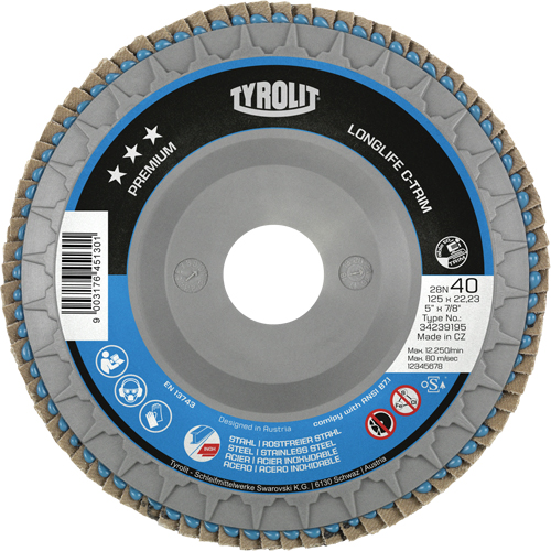 Long Life C-Trim Flap Disc, 5" x 7/8", Type 29, 120 Grit, Zirconium Superchem Industries