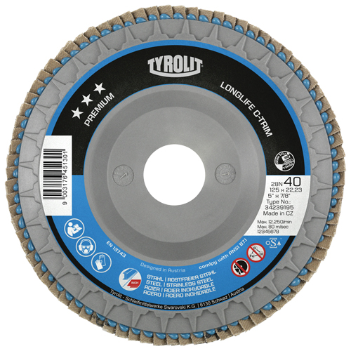 Heavy-Duty C-Trim Flap Disc, 7" x 7/8", Type 29, 40 Grit, Zirconium Superchem Industries