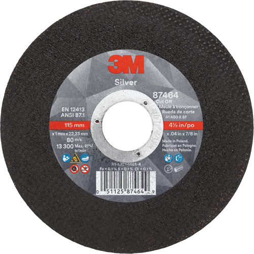 Silver Cut-Off Wheel, 4-1/2" x 0.04", 7/8" Arbor, Type 1, Ceramic, 13300 RPM Superchem Industries
