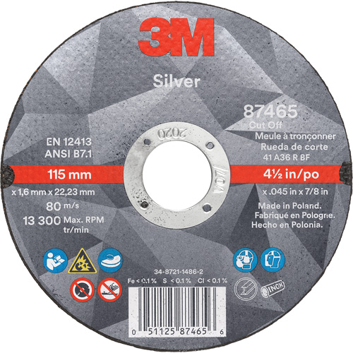Silver Cut-Off Wheel, 4-1/2" x 0.045", 7/8" Arbor, Type 1, Ceramic, 13300 RPM Superchem Industries