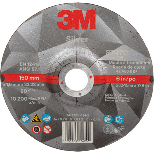 Silver Cut-Off Wheel, 6" x 0.045", 7/8" Arbor, Type 27, Ceramic, 10200 RPM Superchem Industries