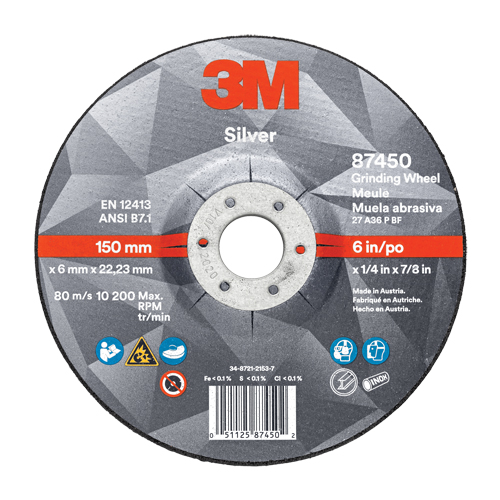 Silver Depressed Centre Grinding Wheel, 5" x 1/4", 7/8" Arbor, Ceramic, Type 27 Superchem Industries