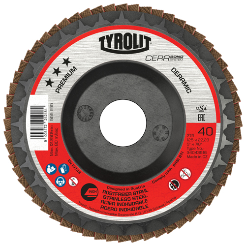 Cerabond Flap Disc, 5" x 7/8", Type 27, 40 Grit, Ceramic Superchem Industries