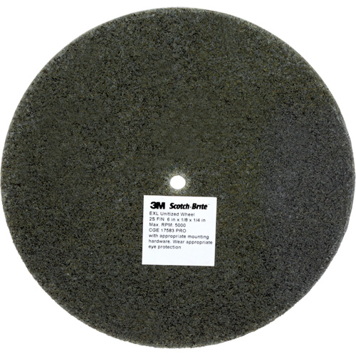Meule unitaris&eacute;e EXL Scotch-Brite, 6" x 1/8", Arbre de 1/4", Grain de Fin, Carbure de silicium Superchem Industries