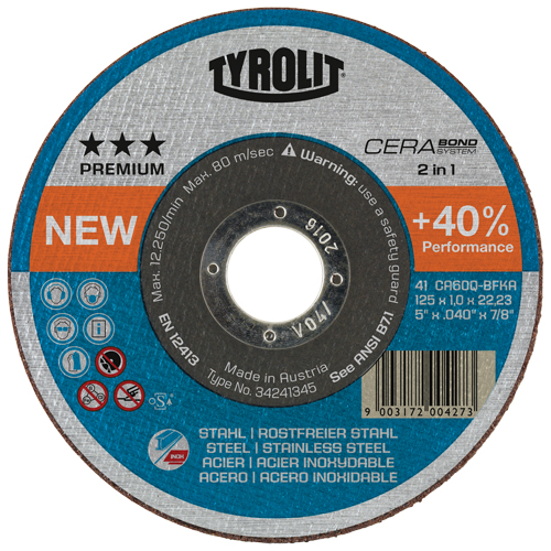 Meule &agrave; tronçonner Cerabond, 5" x 0,045", Arbre de 7/8", Type 1, C&eacute;ramique, 12250 Tr/min Superchem Industries