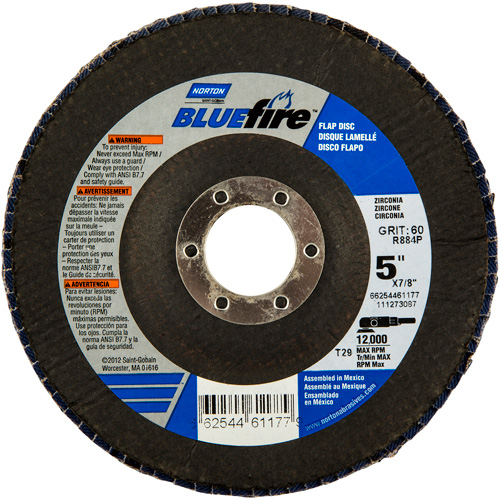 BlueFire Flap Disc, 5" x 7/8", Type 29, 36 Grit, Zirconia Alumina Superchem Industries