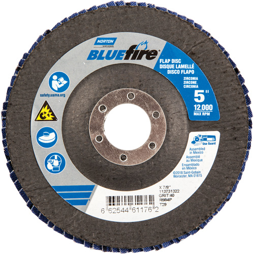 Bluefire Flap Disc, 5" x 7/8", Type 29, 40 Grit, Zirconia Alumina Superchem Industries