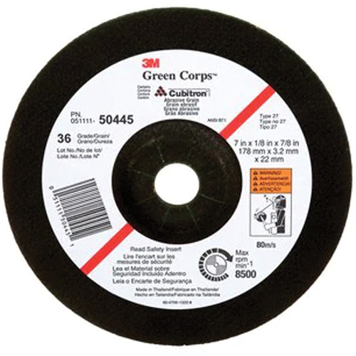 Meule &agrave; moyeu d&eacute;port&eacute; Green Corps, 7" x 1/8", Arbre 7/8", C&eacute;ramique, Type 27 Superchem Industries