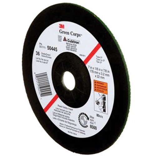 Meule &agrave; moyeu d&eacute;port&eacute; Green Corps, 7" x 1/8", Arbre 7/8", C&eacute;ramique, Type 27 Superchem Industries