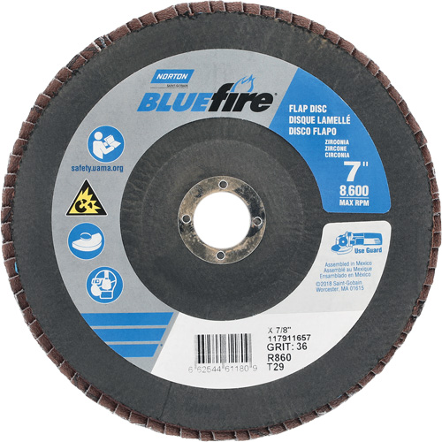 BlueFire&reg; R884P/R884V/R860 Center Mount Fiberglass Conical Flap Disc, 7" x 7/8", Type 29, P36 Grit, Zirconia Alumina Superchem Industries