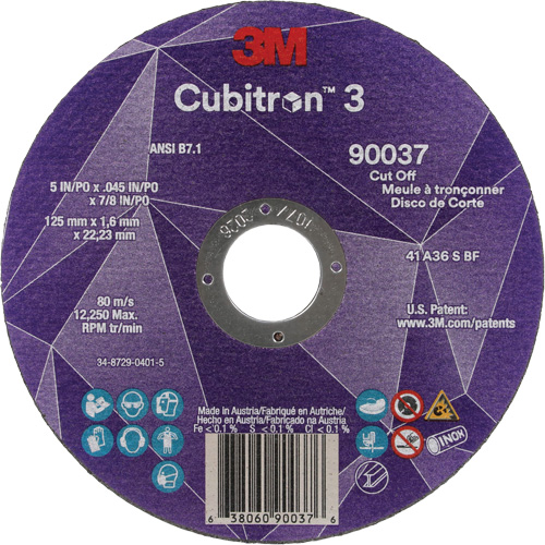 Cubitron 3 Cut-Off Wheel, 5" x 0.045", 7/8" Arbor, Type 1, Ceramic, 12250 RPM Superchem Industries
