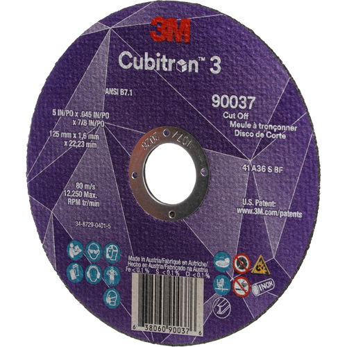 Cubitron 3 Cut-Off Wheel, 5" x 0.045", 7/8" Arbor, Type 1, Ceramic, 12250 RPM Superchem Industries