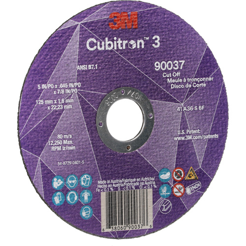 Cubitron 3 Cut-Off Wheel, 5" x 0.045", 7/8" Arbor, Type 1, Ceramic, 12250 RPM Superchem Industries