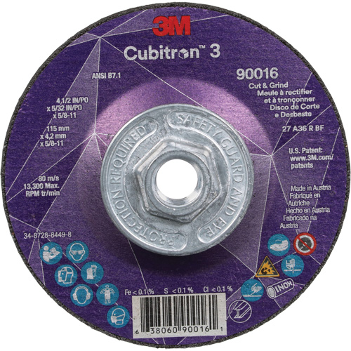 Cubitron 3 Cut & Grind Wheel, 4-1/2" x 5/32", 5/8"-11 Arbor, Type T27, 36+ Grit, Ceramic Superchem Industries