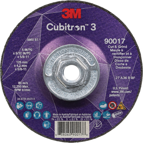 Cubitron 3 Cut & Grind Wheel, 5" x 5/32", 5/8"-11 Arbor, Type T27, 36+ Grit, Ceramic Superchem Industries