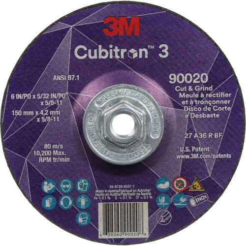 Cubitron 3 Cut & Grind Wheel, 6" x 5/32", 5/8"-11 Arbor, Type T27, 36+ Grit, Ceramic Superchem Industries