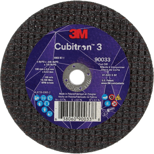Cubitron 3 Cut-Off Wheel, 4" x 0.035", 3/8" Arbor, Type T1, Ceramic, 21000 RPM Superchem Industries