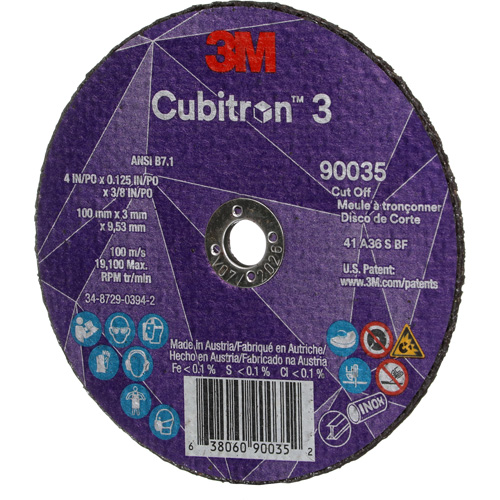 Cubitron 3 Cut-Off Wheel, 4" x 1/8", 3/8" Arbor, Type T1, Ceramic, 21000 RPM Superchem Industries