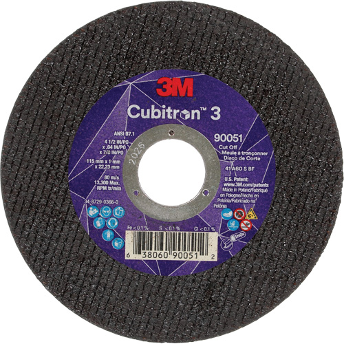 Meule &agrave; tronçonner Cubitron 3, 4-1/2" x 0,04", Arbre de 7/8", Type T1, C&eacute;ramique, 13 300 Tr/min Superchem Industries