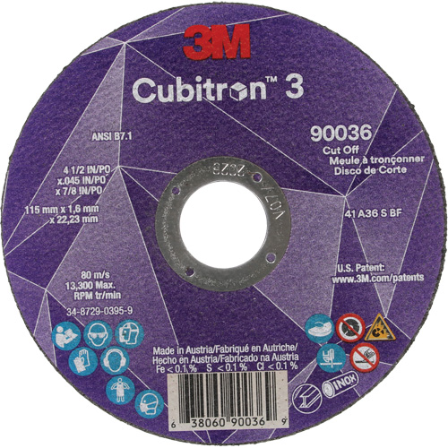 Cubitron 3 Cut-Off Wheel, 4-1/2" x 0.045", 7/8" Arbor, Type T1, Ceramic, 13300 RPM Superchem Industries
