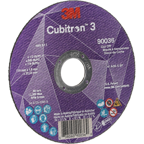 Cubitron 3 Cut-Off Wheel, 4-1/2" x 0.045", 7/8" Arbor, Type T1, Ceramic, 13300 RPM Superchem Industries