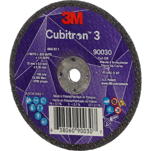 Meule &agrave; tronçonner Cubitron 3, 3" x 0,035", Arbre de 1/4", Type T1, C&eacute;ramique, 21000 Tr/min Superchem Industries