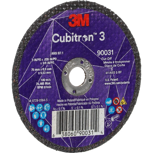 Cubitron 3 Cut-Off Wheel, 3" x 0.035", 3/8" Arbor, Type T1, Ceramic, 21000 RPM Superchem Industries
