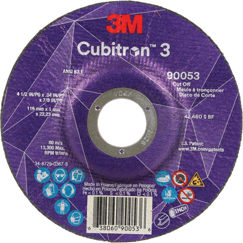 Cubitron 3 Cut-Off Wheel, 4-1/2" x 0.04", 7/8" Arbor, Type T27, Ceramic, 13300 RPM Superchem Industries
