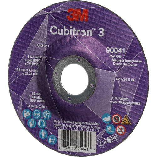 Meule &agrave; tronçonner Cubitron 3, 4-1/2" x 0,045", Arbre de 7/8", Type T27, C&eacute;ramique, 13 300 Tr/min Superchem Industries