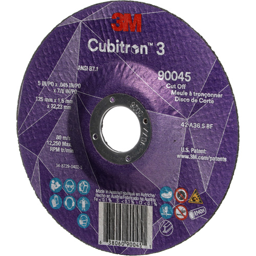 Meule &agrave; tronçonner Cubitron 3, 5" x 0,045", Arbre de 7/8", Type T27, C&eacute;ramique, 12250 Tr/min Superchem Industries