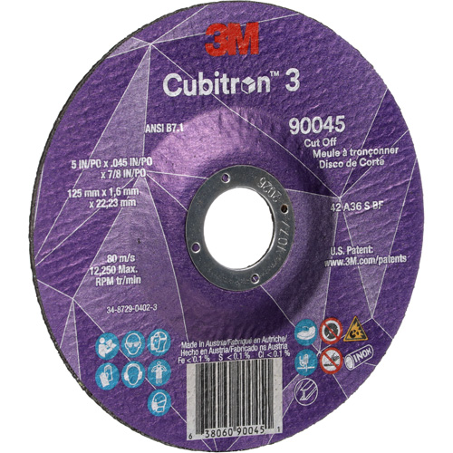 Meule &agrave; tronçonner Cubitron 3, 5" x 0,045", Arbre de 7/8", Type T27, C&eacute;ramique, 12250 Tr/min Superchem Industries