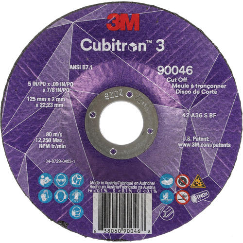 Cubitron 3 Cut-Off Wheel, 5" x 0.09", 7/8" Arbor, Type T27, Ceramic, 12250 RPM Superchem Industries