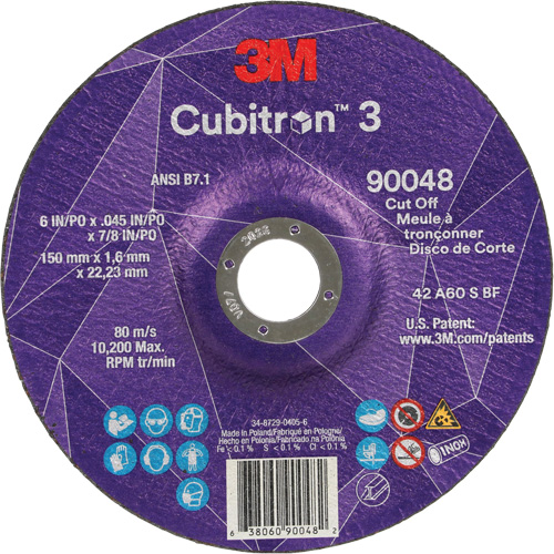 Meule &agrave; tronçonner Cubitron 3, 6" x 0,045", Arbre de 7/8", Type T27, C&eacute;ramique, 10 200 Tr/min Superchem Industries
