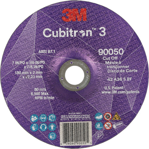 Cubitron 3 Cut-Off Wheel, 7" x 0.09", 7/8" Arbor, Type T27, Ceramic, 8500 RPM Superchem Industries
