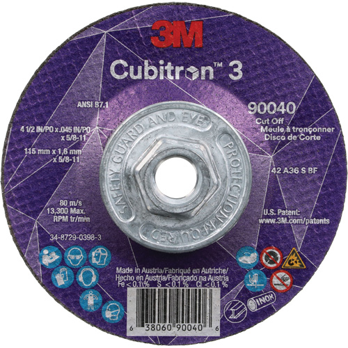 Meule &agrave; tronçonner Cubitron 3, 4-1/2" x 0,045", Arbre de 5/8"-11, Type T27, C&eacute;ramique, 13 300 Tr/min Superchem Industries