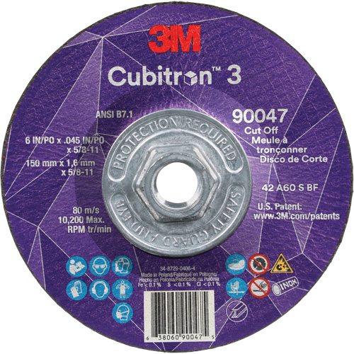 Meule &agrave; tronçonner Cubitron 3, 6" x 0,045", Arbre de 5/8"-11, Type T27, C&eacute;ramique, 10 200 Tr/min Superchem Industries