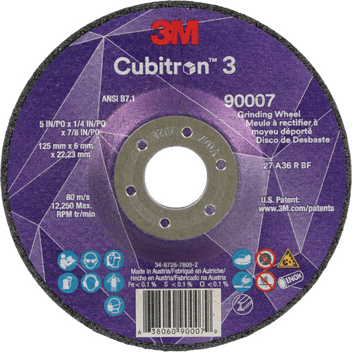 Cubitron 3 Depressed Centre Grinding Wheel, 5" x 1/4", 7/8" Arbor, Ceramic, Type T27 Superchem Industries