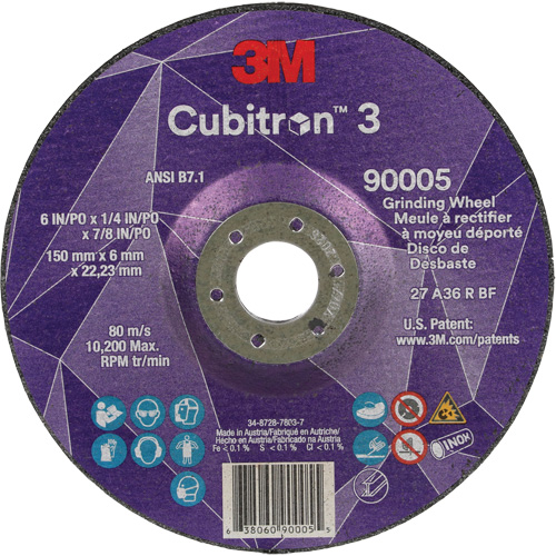 Meule a moyeu d&eacute;port&eacute; Cubitron 3, 6" x 1/4", Arbre 7/8", C&eacute;ramique, Type T27 Superchem Industries