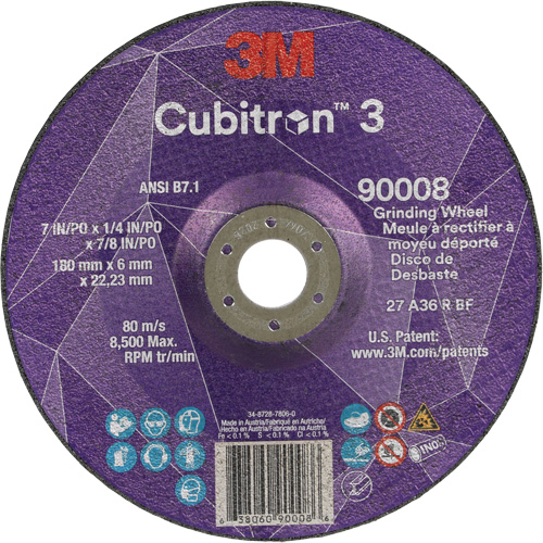 Meule a moyeu d&eacute;port&eacute; Cubitron 3, 7" x 1/4", Arbre 7/8", C&eacute;ramique, Type T27 Superchem Industries