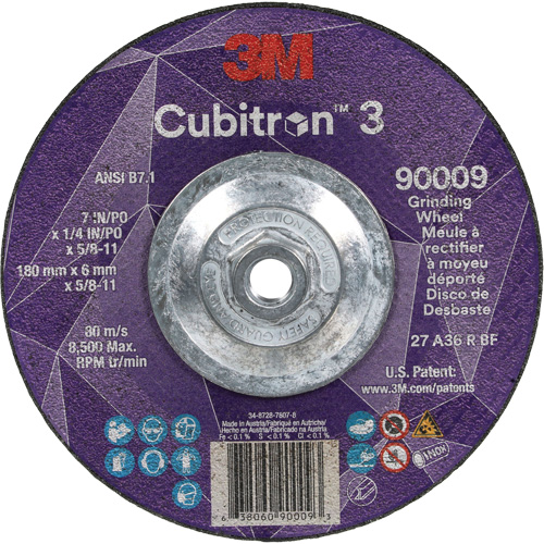 Cubitron 3 Depressed Centre Grinding Wheel, 7" x 1/4", 5/8"-11 Arbor, Ceramic, Type T27 Superchem Industries