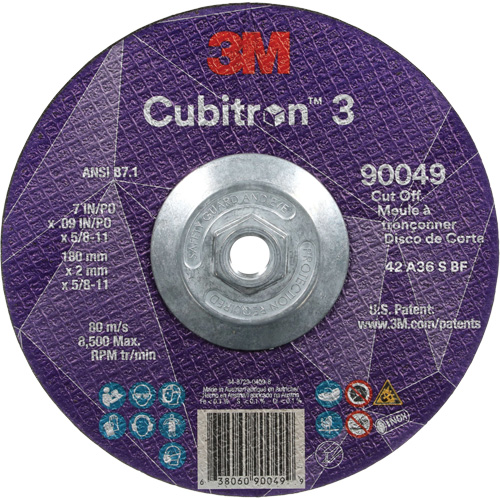 Cubitron 3 Cut-Off Wheel, 7" x 0.09", 5/8"-11 Arbor, Type T27, Ceramic, 8500 RPM Superchem Industries