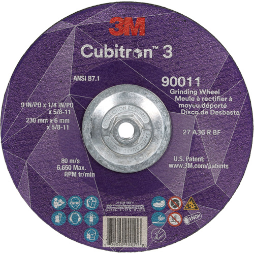 Cubitron 3 Depressed Centre Grinding Wheel, 9" x 0.25", 5/8"-11 Arbor, Ceramic, Type T27 Superchem Industries